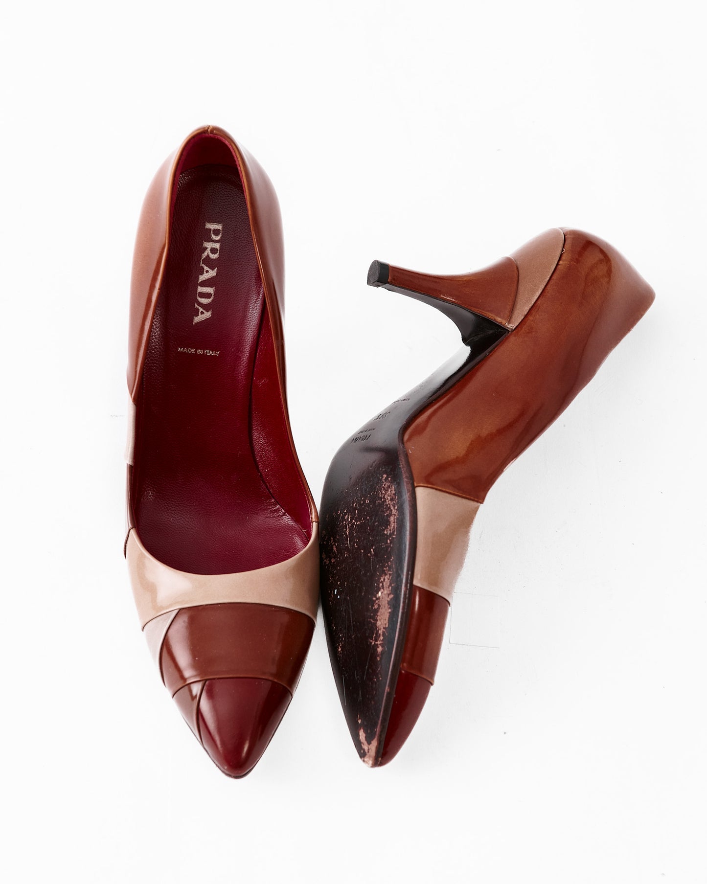 Prada Patent Leather Colorblock Pattern Heels / 38.5