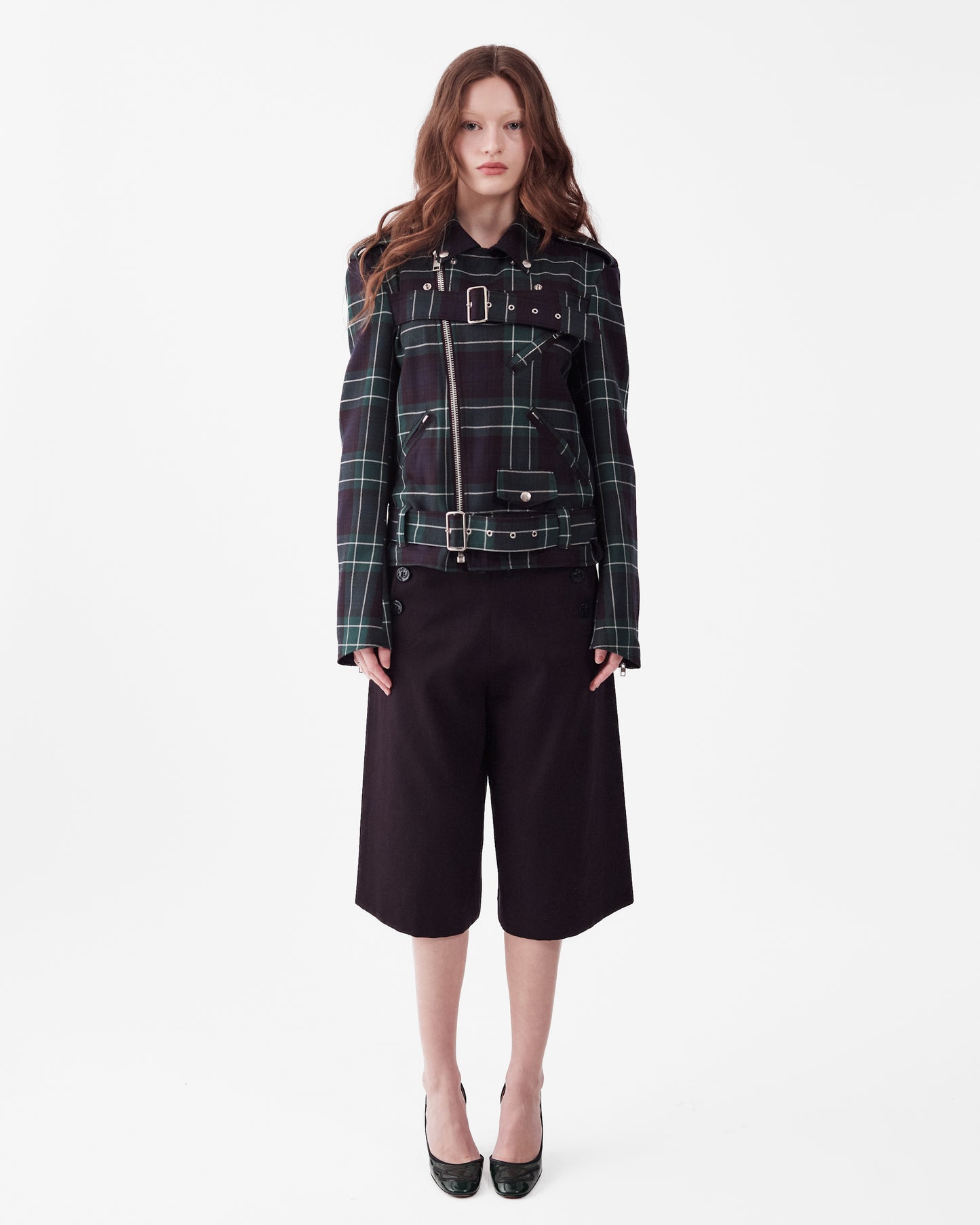 Comme Des Garçons Green Plaid Buckle Jacket