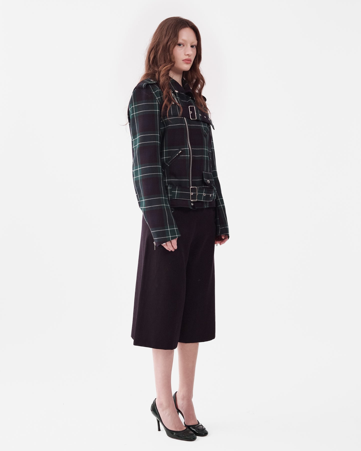 Comme Des Garçons Green Plaid Buckle Jacket
