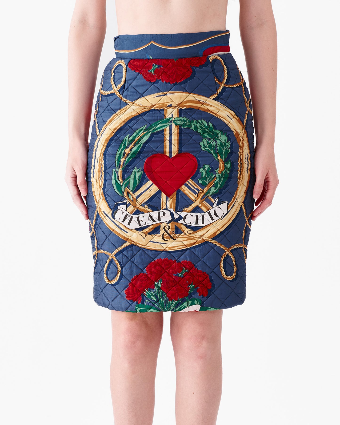 Moschino 90s Piece Sign Quilted Skirt