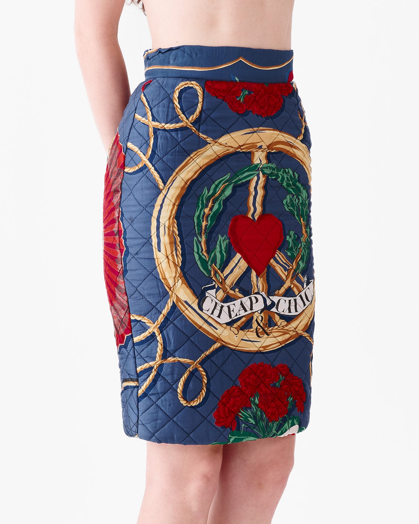 Moschino 90s Piece Sign Quilted Skirt