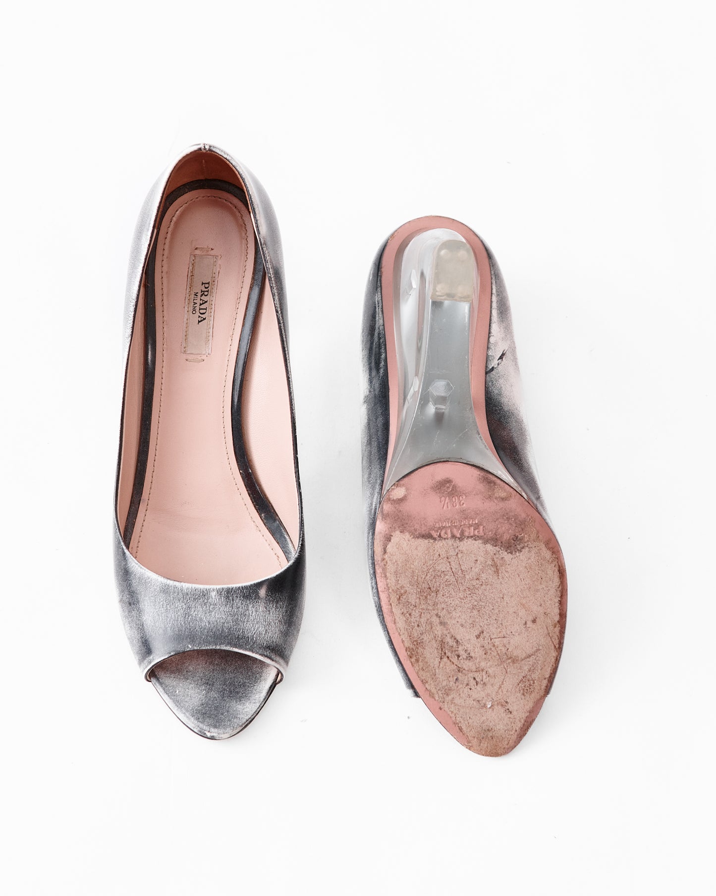 Prada SS 2010 Plexiglass Wedge Heels / Size 38.5
