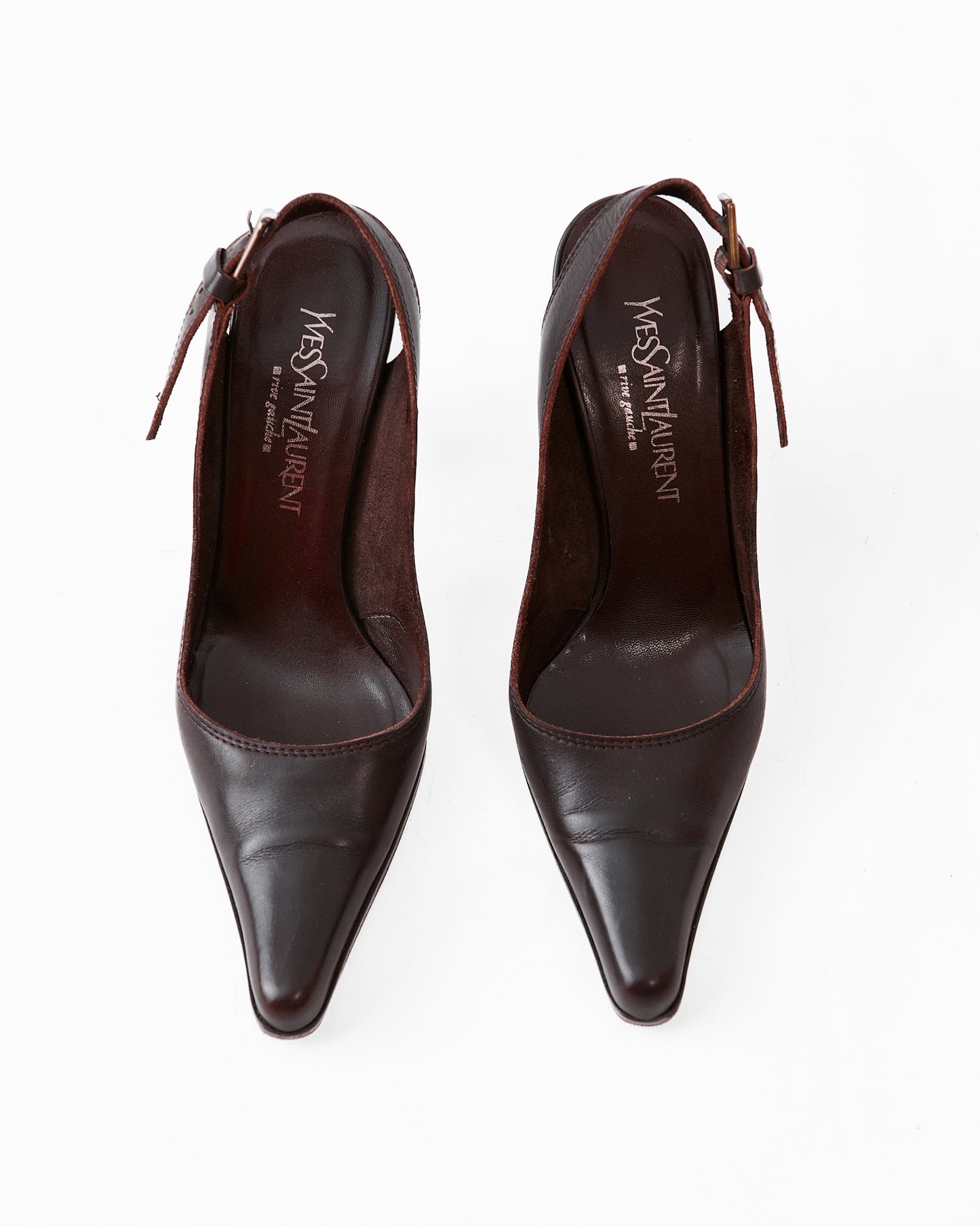 Saint Laurent Brown Leather Slingback Pumps / Size 39