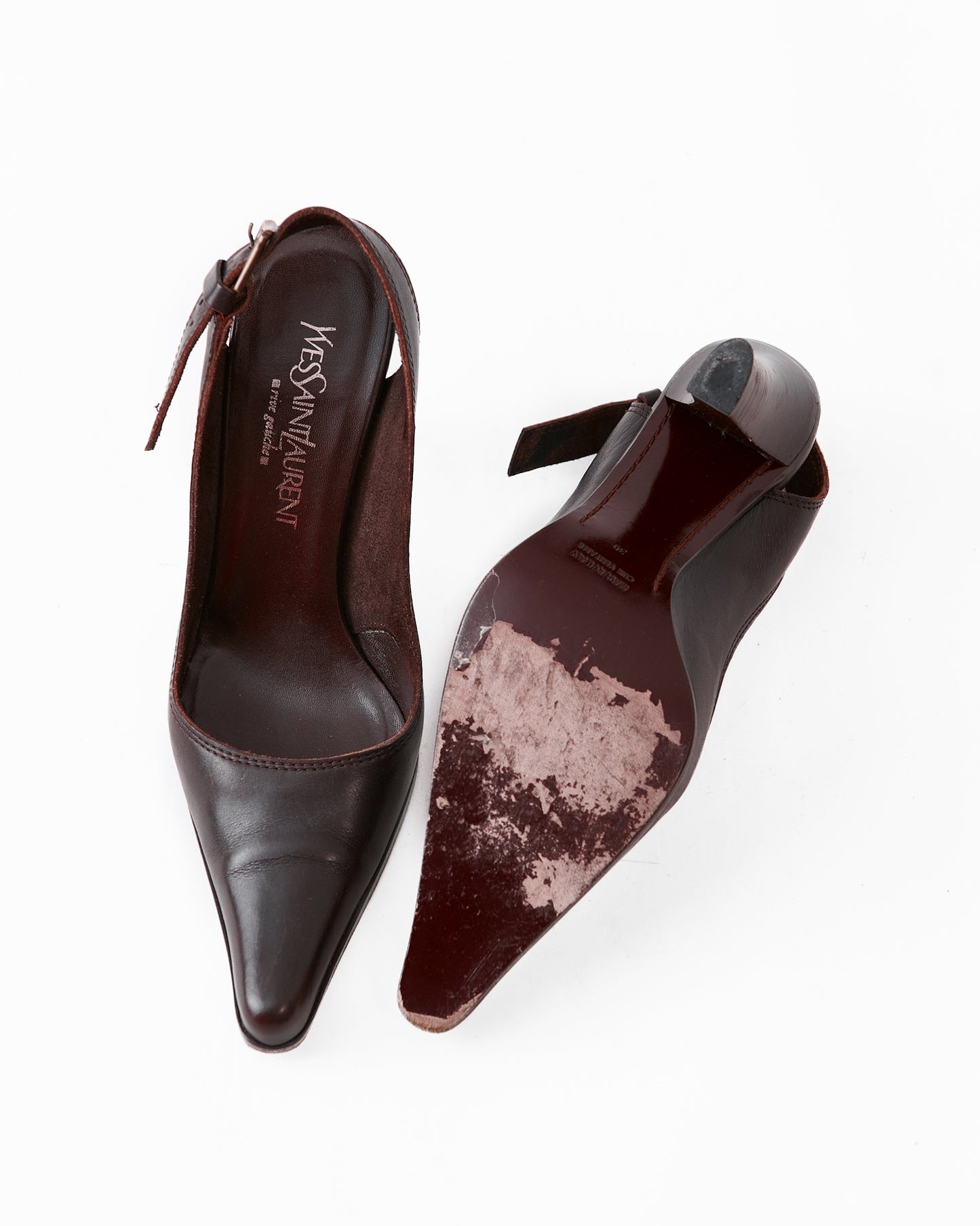 Saint Laurent Brown Leather Slingback Pumps / Size 39
