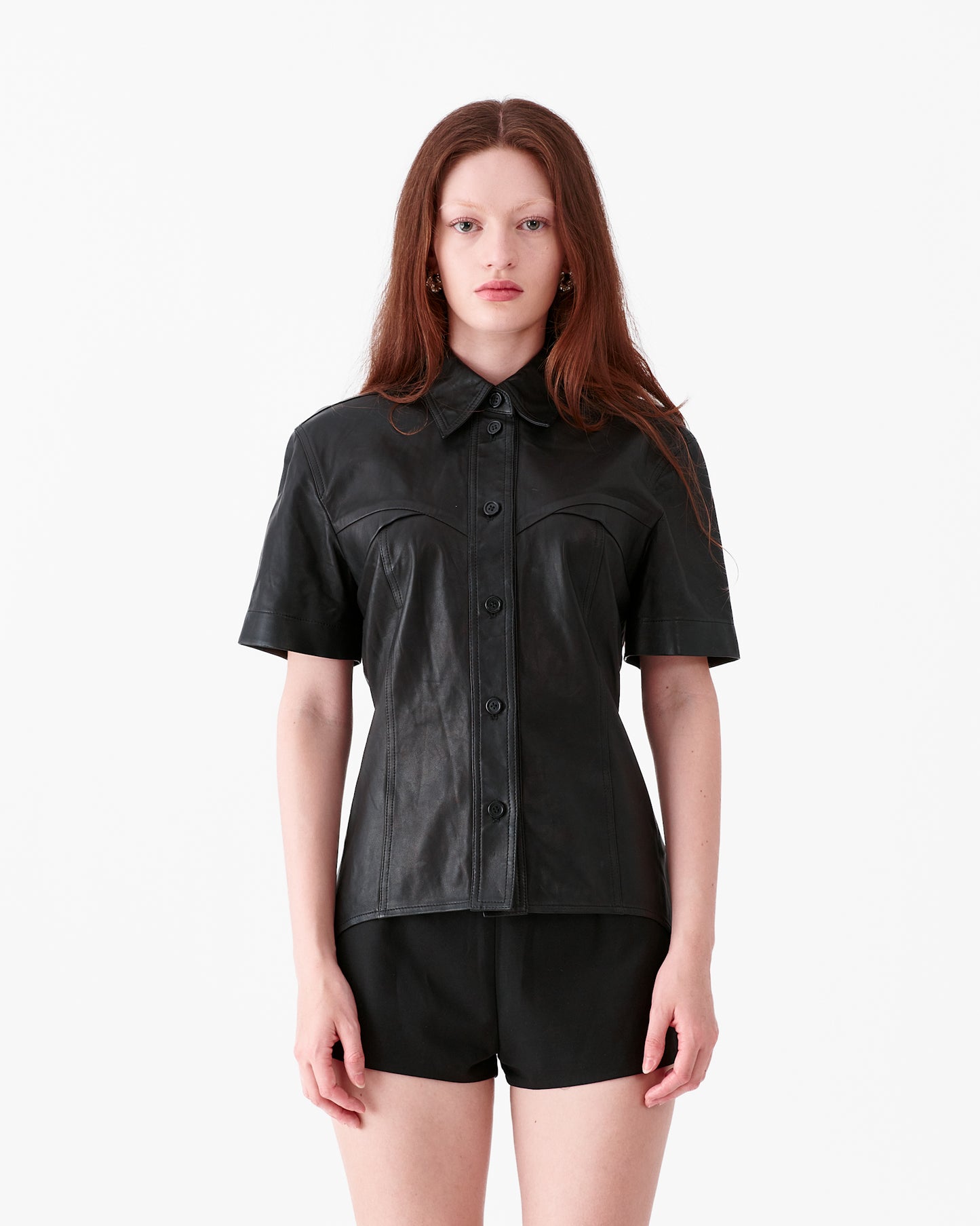 Helmut Lang Lamb Leather Short Sleeve Button-Up