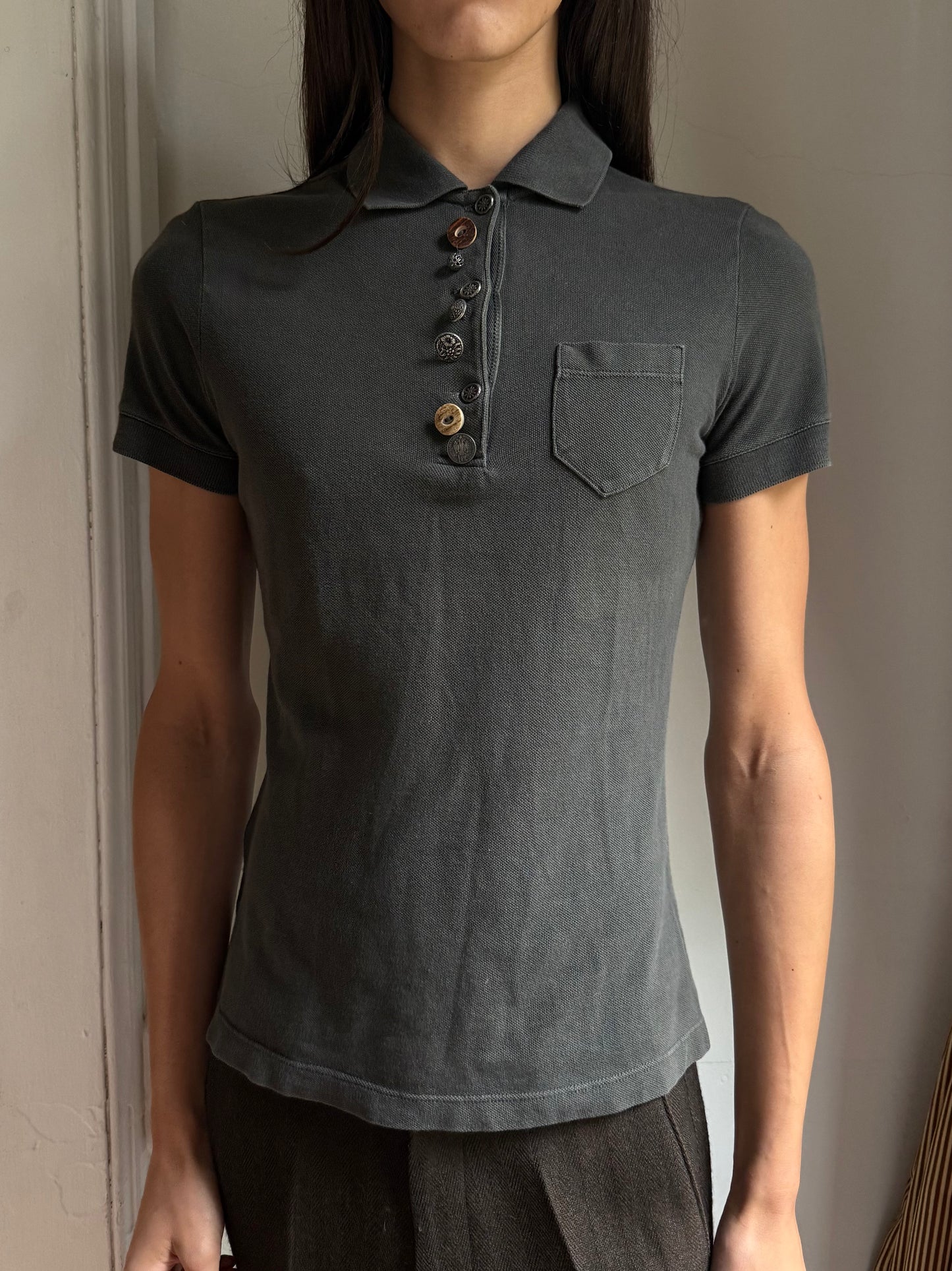 Prada Mixed Button Polo Tee