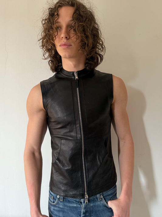 Leather Double Zip-Up Vest