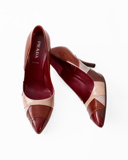 Prada Patent Leather Colorblock Pattern Heels / 38.5