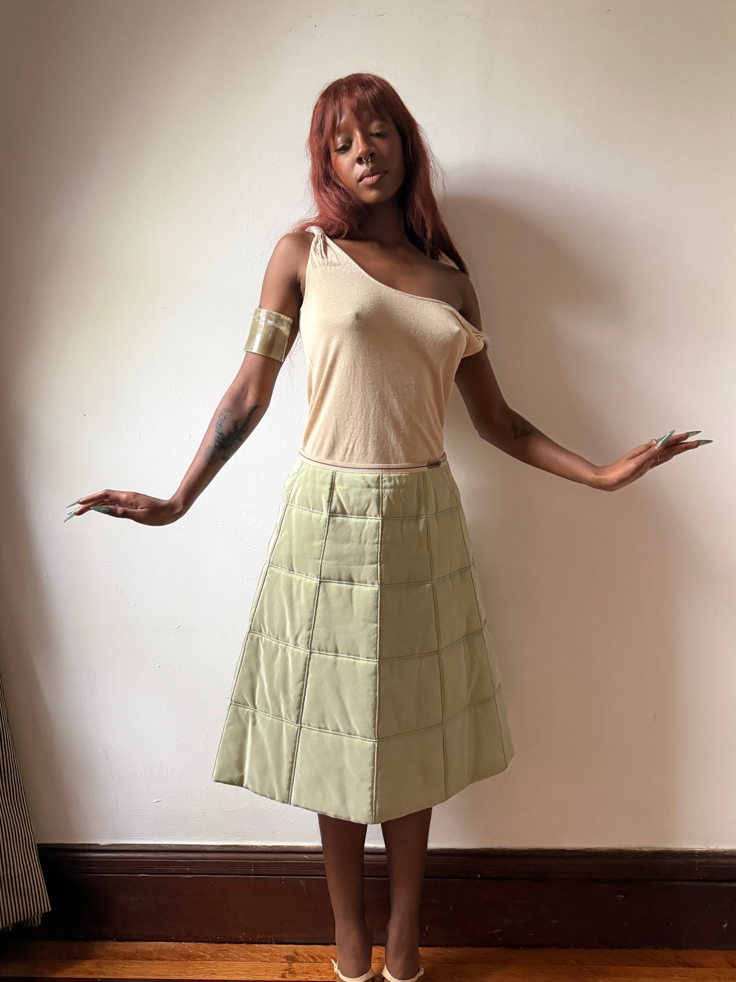 Chanel Green Quilted Skirt