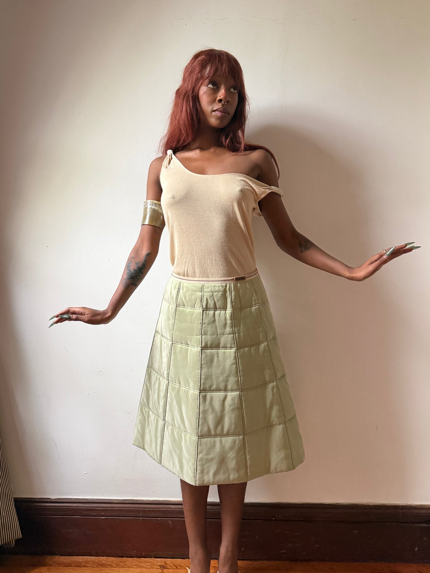 Chanel Green Quilted Skirt