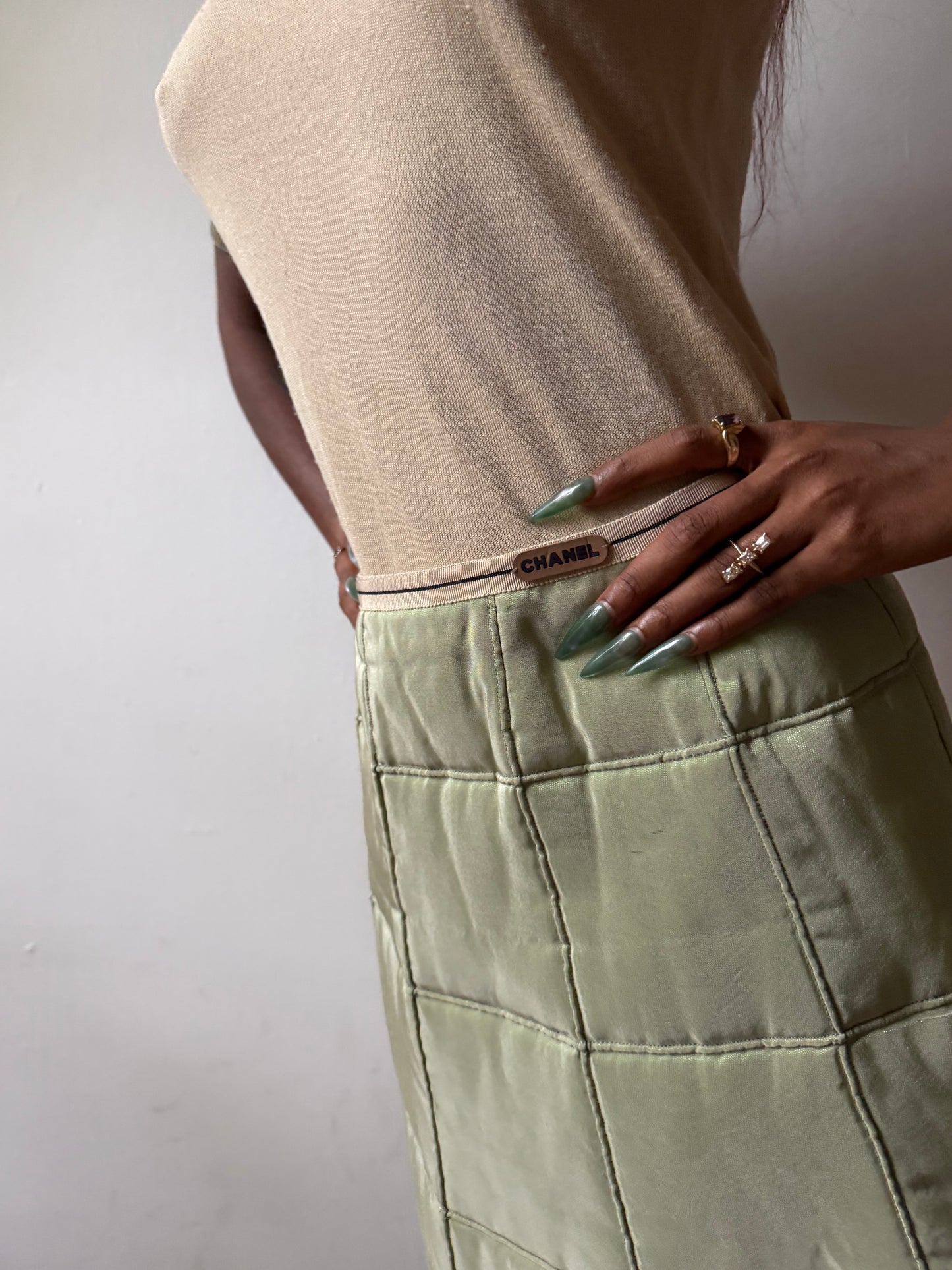 Chanel Green Quilted Skirt