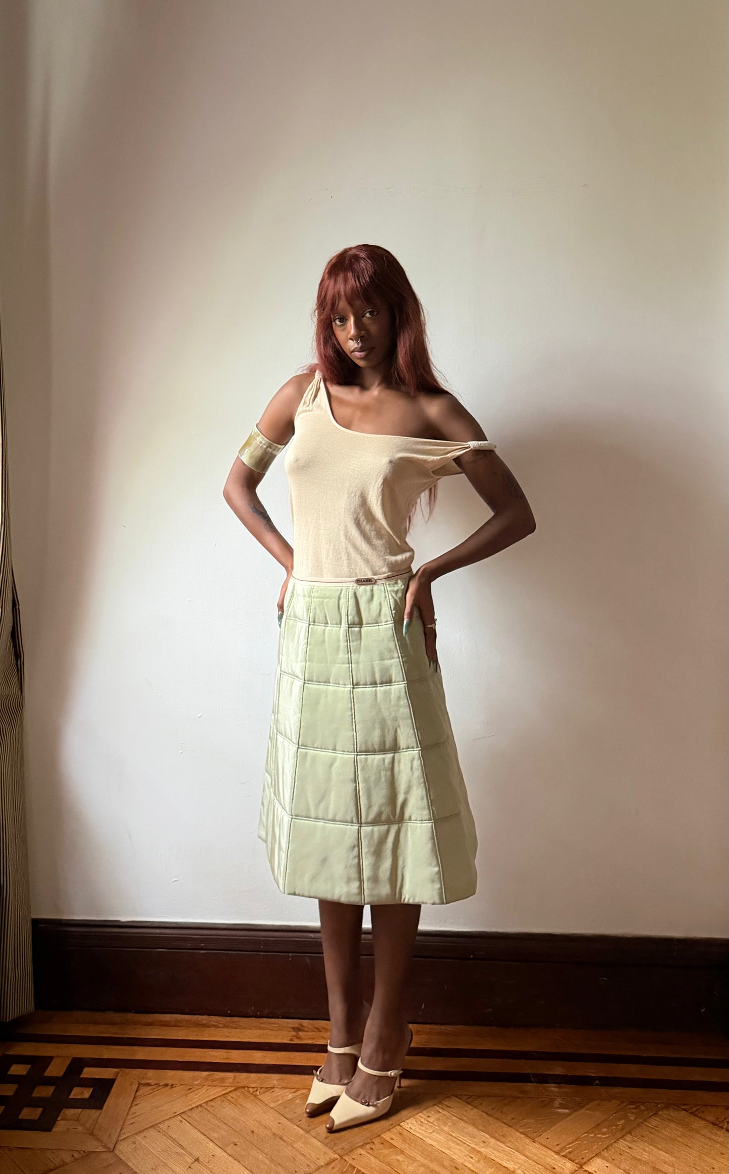 Chanel Green Quilted Skirt