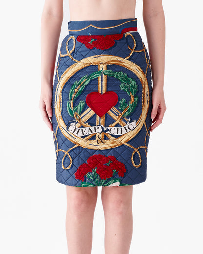 Moschino 90s Piece Sign Quilted Skirt