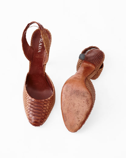 Prada Snake Skin Slingback Pumps / Size 39
