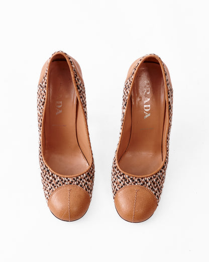 Prada Crocheted Leather Heels / Size 38