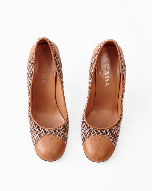 Prada Crocheted Leather Heels / Size 38
