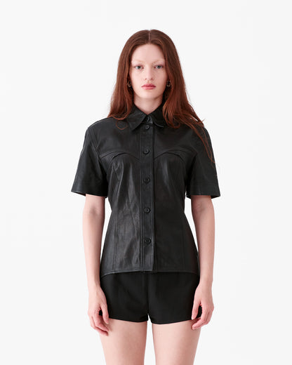 Helmut Lang Lamb Leather Short Sleeve Button-Up